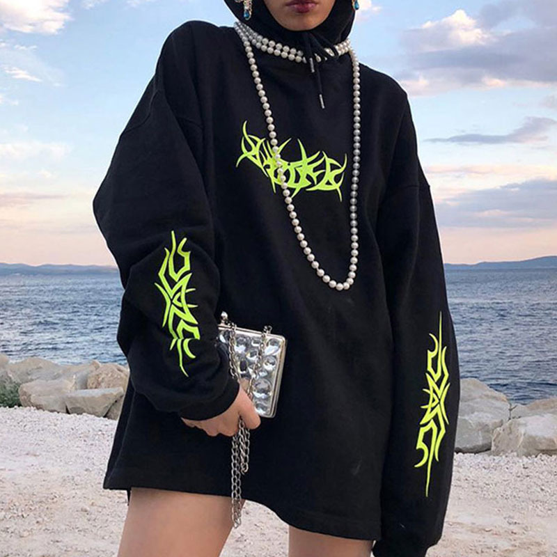 Black Oversized Hoodies Women Neon Print Hooded Women' Hoody Loose Pullover 2020 Spring Gothic Streetwear Hoodie Female Tops Y200706, Black plus velvet
Black Oversized Hoodies Women Neon Print Hooded Women' Hoody Loose Pullover 2020 Spring Gothic Streetwear Hoodie Female Tops Y200706, Black plus velvet