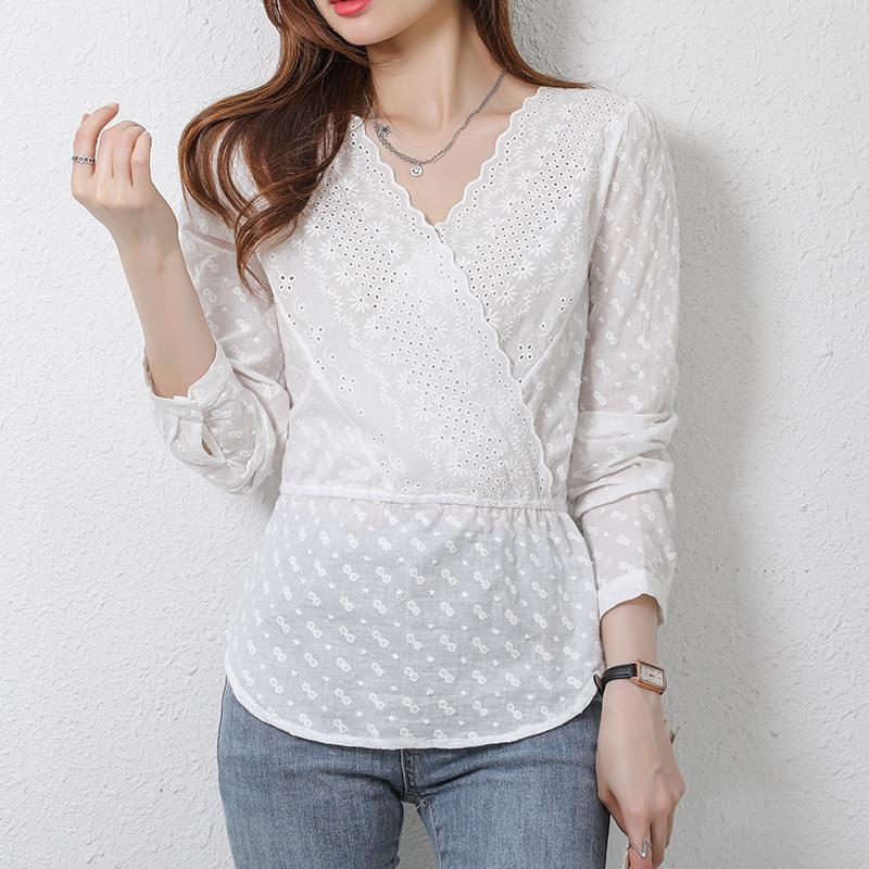 Women's Blouses & Shirts 2022 Autumn Sexy Lace White Blouse Women V-neck Tops Embroidery Clothes Solid Long Sleeve Chemisier Femme 16414
Women's Blouses & Shirts 2022 Autumn Sexy Lace White Blouse Women V-neck Tops Embroidery Clothes Solid Long Sleeve Chemisier Femme 16414