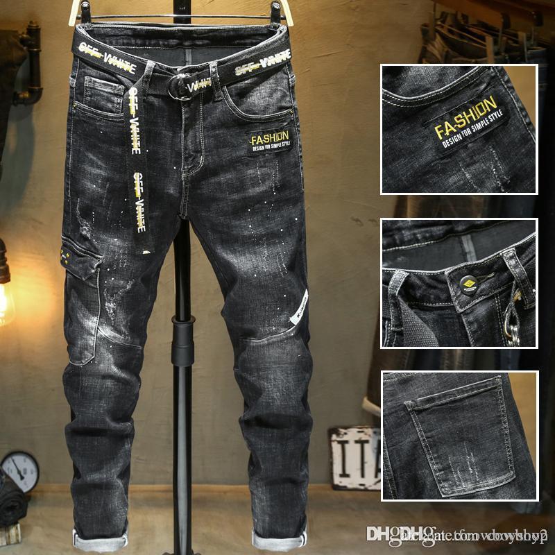 Mens Distressed Ripped Biker Jeans Slim Fit Motorcycle Biker Denim For Men Fashion Designer diesel men Jeans luxury jeans