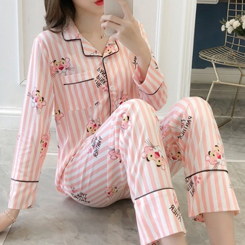 New Long Sleeved Women Pajamas Set Fashion Lovely Print HomeWear Leisure Clothes Women Long Pant Pyjamas Sets Nightwear 201027