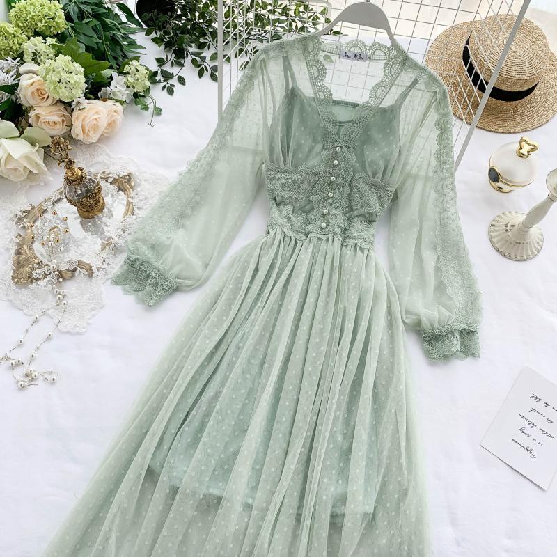 Korean Chic Vestidos De Fiesta Mesh See Through Dress Summer Fashion Elegant Robe Long Dresses Kobieta Sukienka