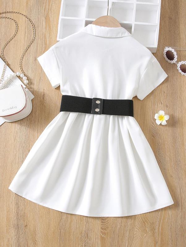 Toddler Girls Patched Pocket Grommet Lace Up Belted Shirt Dress SHE