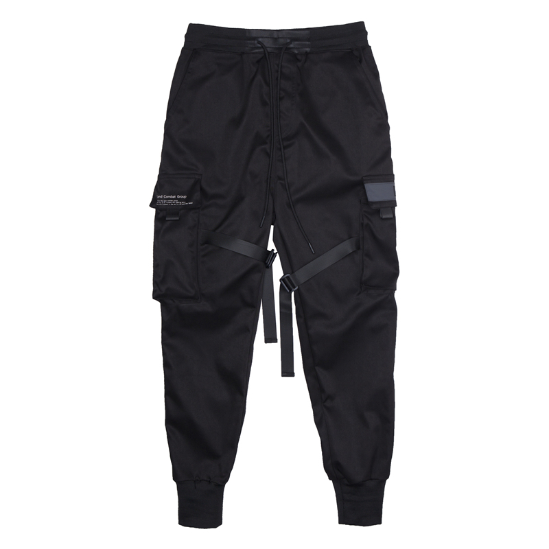 Aelfric Eden Ribbons Hip Hop Cargo Pants Men Black Pocket Streetwear Harajuku Techwear Pants Trousers Harem Joggers Sweatpants 201125
