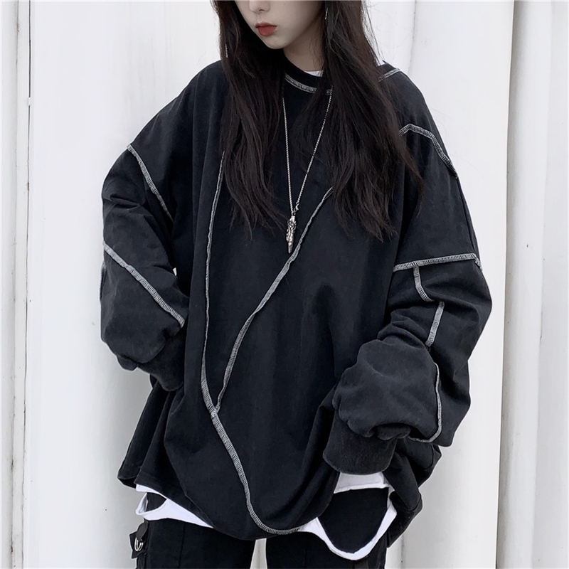 Korean Ulzzang Solid Oversized Hoodies Women Harajuku Kpop Clothes Japanese Streetwear Long Sleeve Friends Sweatshirt Black T200407