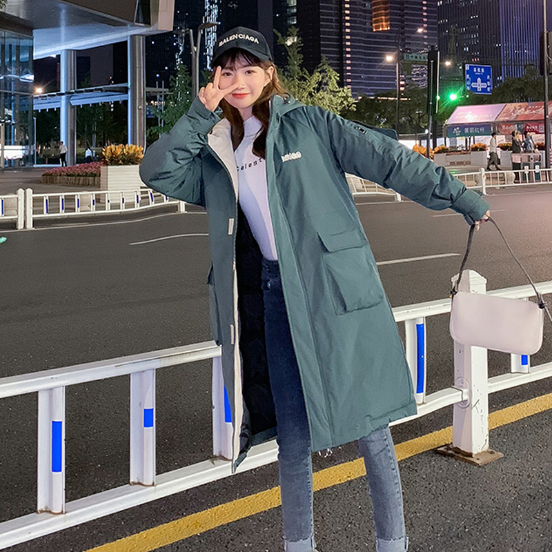 Women's Winter Jackets X-long Winter Coat For Women Hooded Korea Style Thick Solid Plus Size Big Pocket Loose Parkas Female 201214