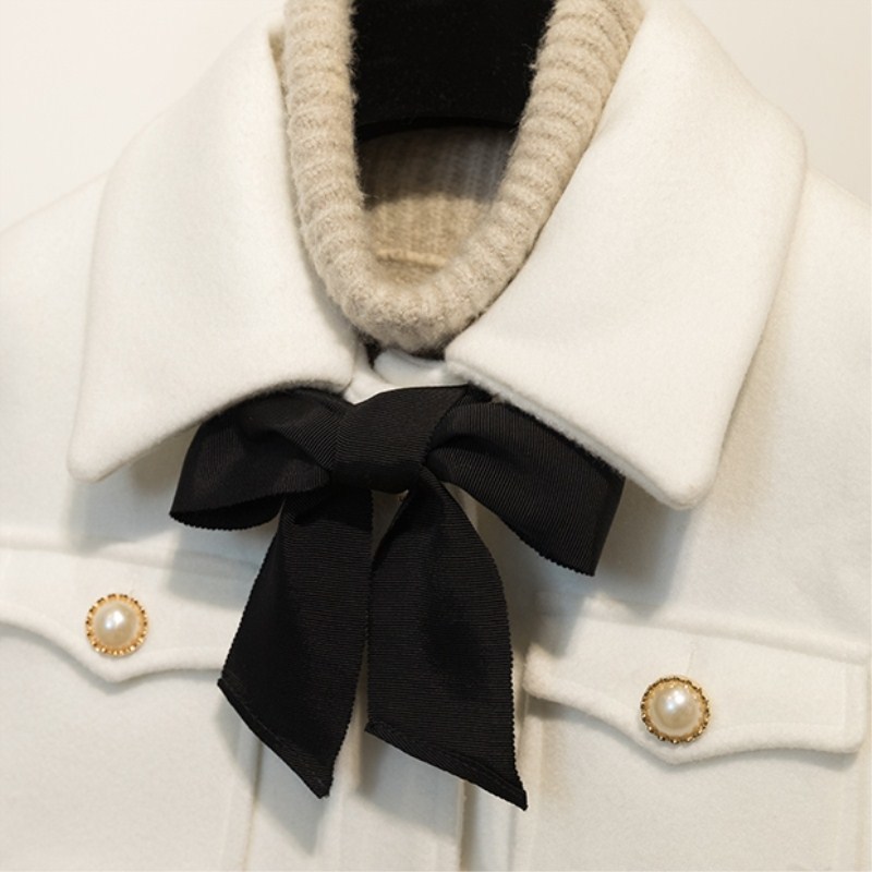 Thick Coat Women Bow Slim Pocket Wool Winter Jacket Women Slim Woolen Long Cashmere Coats Cardigan Jackets Elegant Blend 201217