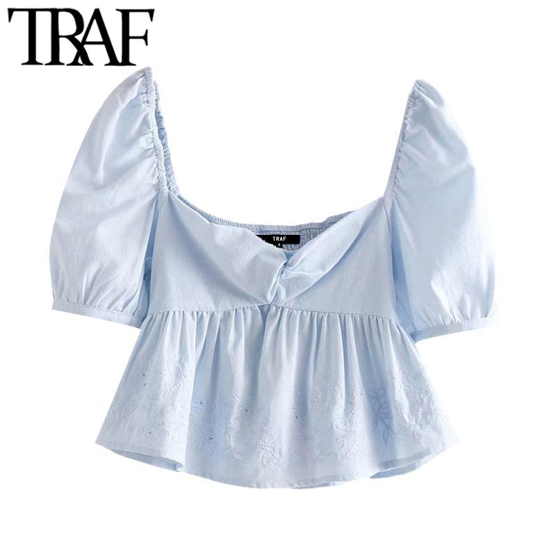 TRAF Women Sweet Fashion Embroidery Ruffles Cropped Blouses Vintage Puff Sleeve Back Elastic Female Shirts Chic Tops, As picture
TRAF Women Sweet Fashion Embroidery Ruffles Cropped Blouses Vintage Puff Sleeve Back Elastic Female Shirts Chic Tops, As picture