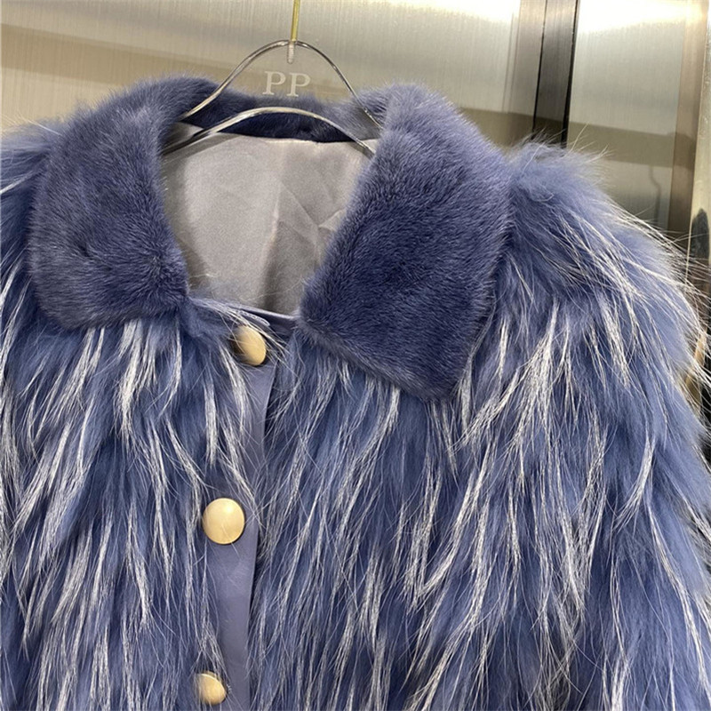 Short Fur Coats Fashion Slim Women Real Raccoon Fur Coat With Natural Mink Fur Collar winter coat oversize 201214