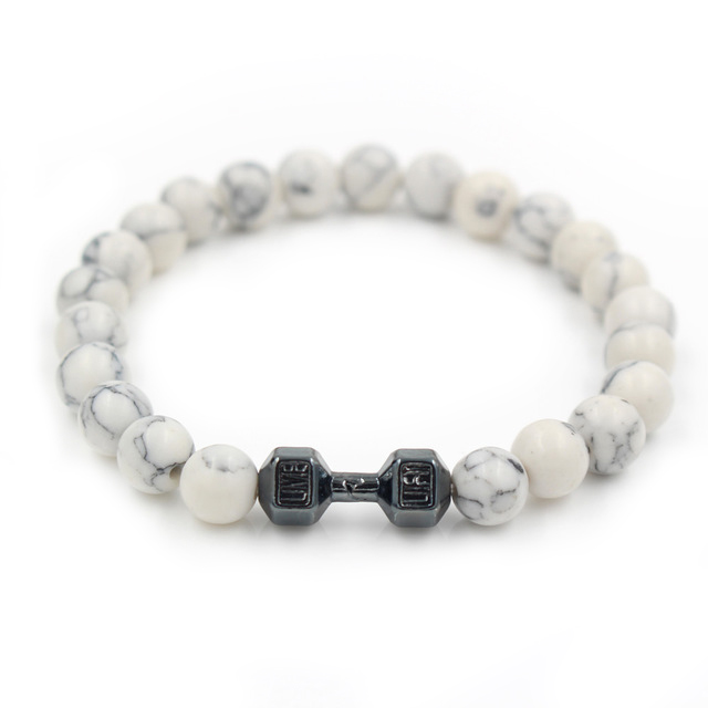 Black Artificial Lava Turquoise Stone Dumbbell Chakra Beads Bracelets Couple Lover Fashion Strand Strength Bracelet Bangle Jewelry Wholesale