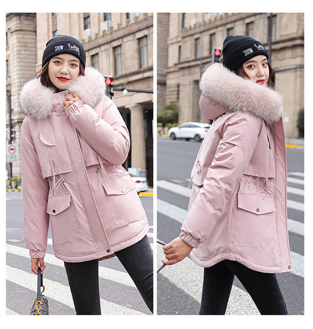 Cotton Thicken Warm Winter Jacket Coat Women Casual Parkas Fur Lining Pockets Fur Collar Warm Hooded Parka Mujer Coats 201110