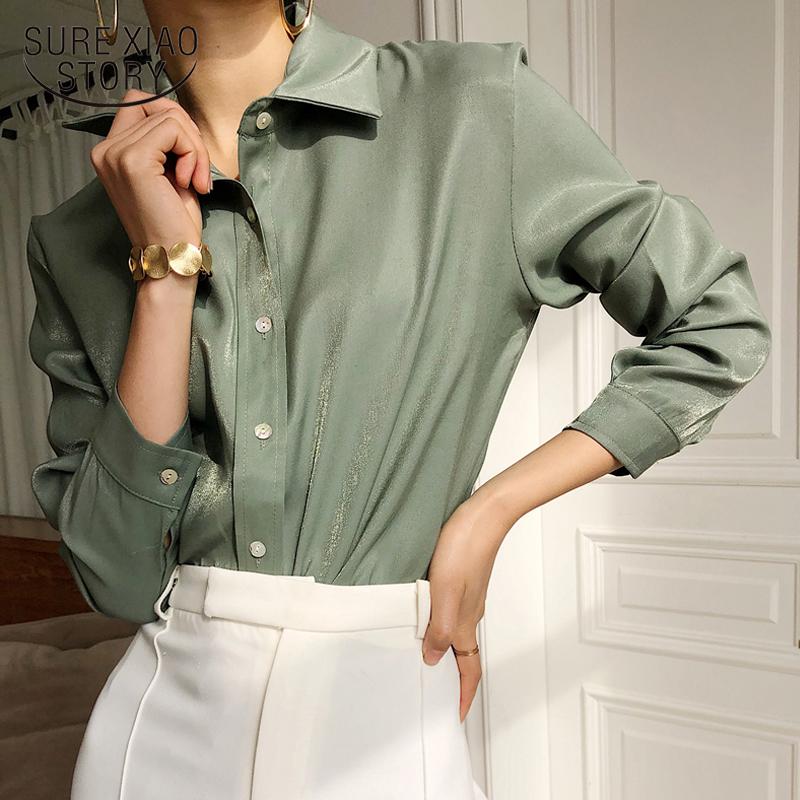 2020 Autumn Womens Tops and Blouses Cardigan Solid Long Sleeve Shirts Blusas Satin Green Style Loose Plus Size Shirt 10132
2020 Autumn Womens Tops and Blouses Cardigan Solid Long Sleeve Shirts Blusas Satin Green Style Loose Plus Size Shirt 10132