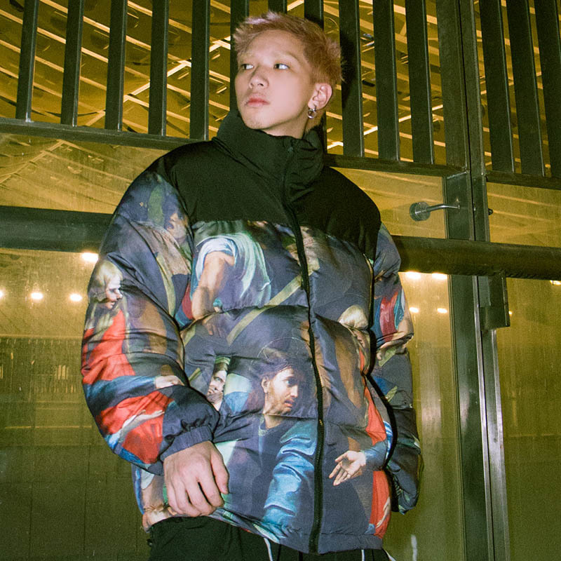 Men Hip Hop Vintage Retro Parka Jacket Streetwear Painting Printed Jacket Harajuku Cotton Winter Padded Jacket Coat Warm Outwear 201214