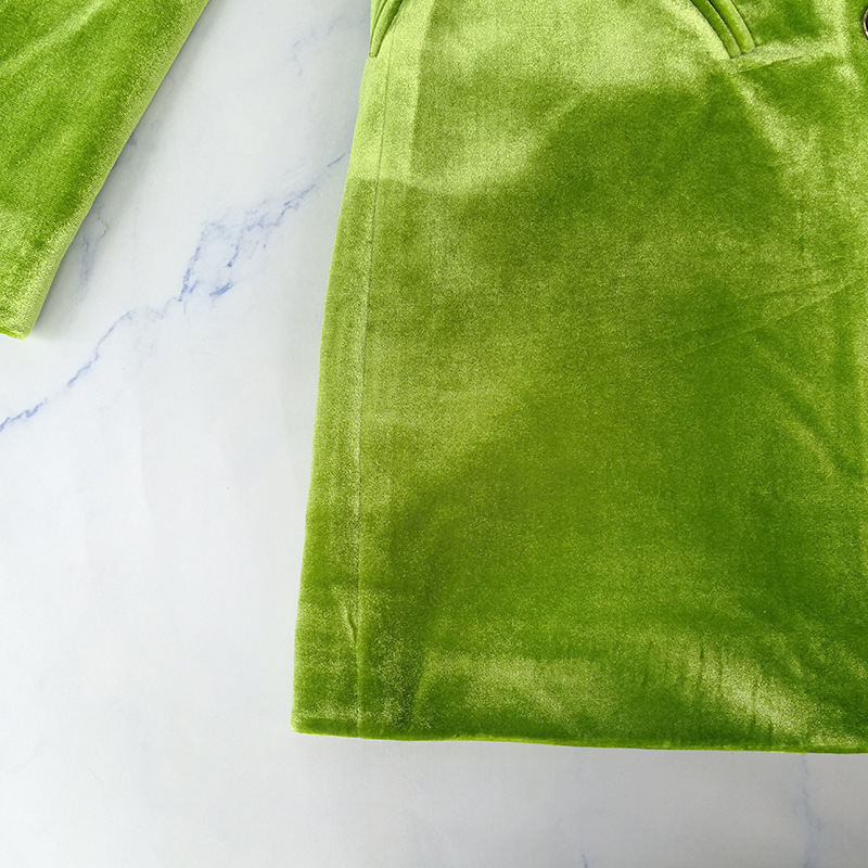 Spring Autumn New Women Long Sleeve Loose Elegant Blazer Jacket Female Double-Breasted Pocket Green Velvet Suit Coat 201201