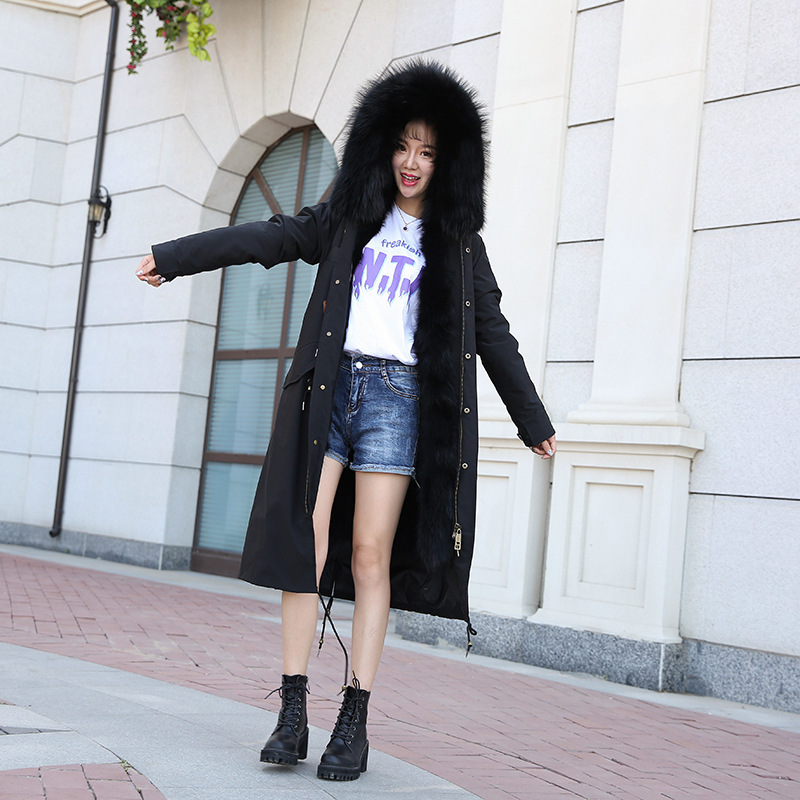 New Style Women's Winter Parka Female REAL Fur Raccoon Fur Liner Detachable Long Ladies Coat Fur Coat 201031