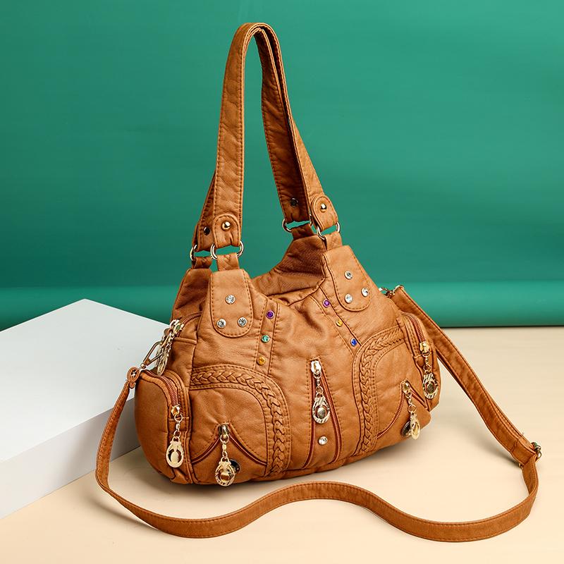 Retro Weave Pattern Soft Leather Female Shoulder Messenger Bag Large Capacity Multi-zip Rhinestone Decoration Women's Hobo Bags, Black
Retro Weave Pattern Soft Leather Female Shoulder Messenger Bag Large Capacity Multi-zip Rhinestone Decoration Women's Hobo Bags, Black