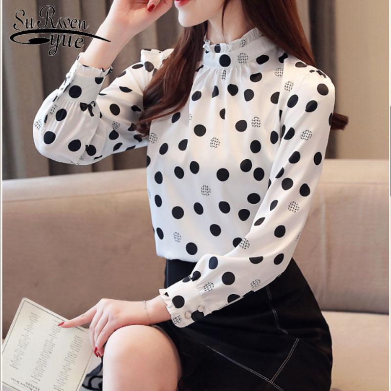Women's Blouses & Shirts 2022 Spring Fashion Shirt Women Chiffon Casual Stand Collar Tops Long Sleeve Polka Dot Print Clothes 6113, White
Women's Blouses & Shirts 2022 Spring Fashion Shirt Women Chiffon Casual Stand Collar Tops Long Sleeve Polka Dot Print Clothes 6113, White
