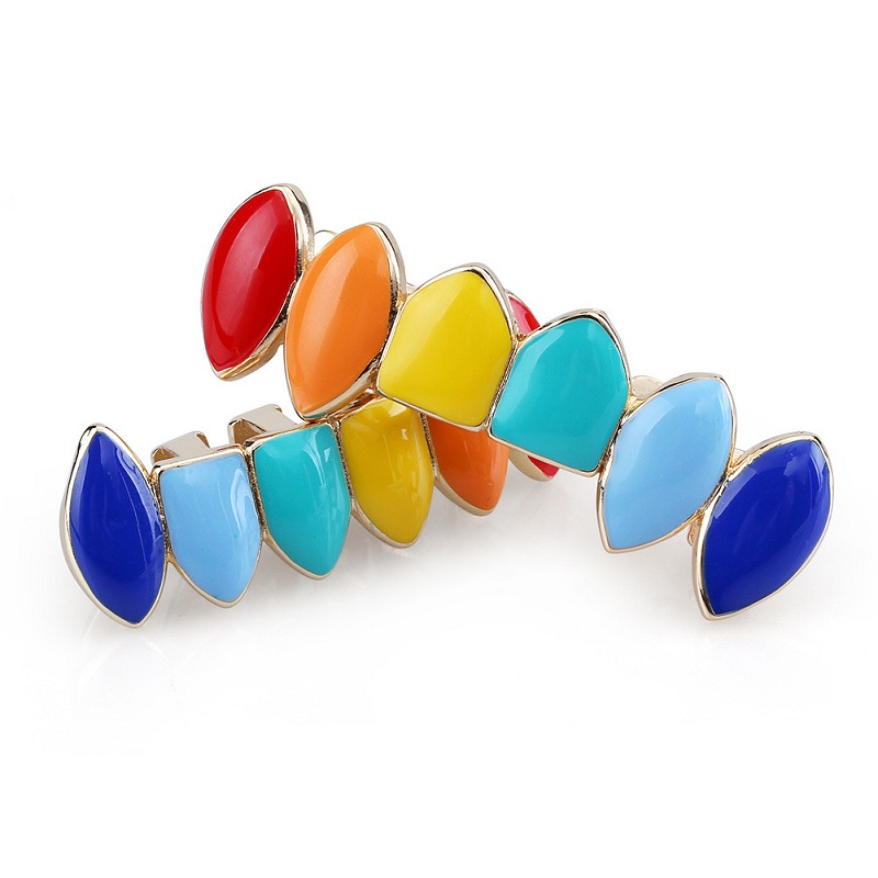 Gold Grillz Teeth Set High Quality Fashion Mens Hip Hop Jewelry Colorful Dental Grills