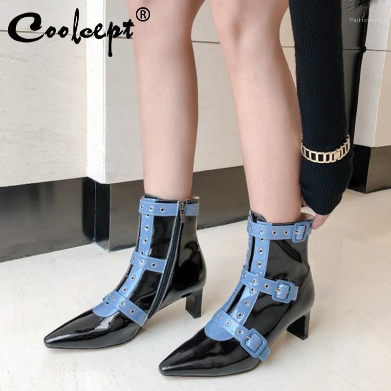 Coolcept High Quality Shoes Women Ankle Boots Pointed Toe Mixed Color Thick Heel Genuine Leather Rivet Punk Shoes Size 33-401, Black
Coolcept High Quality Shoes Women Ankle Boots Pointed Toe Mixed Color Thick Heel Genuine Leather Rivet Punk Shoes Size 33-401, Black