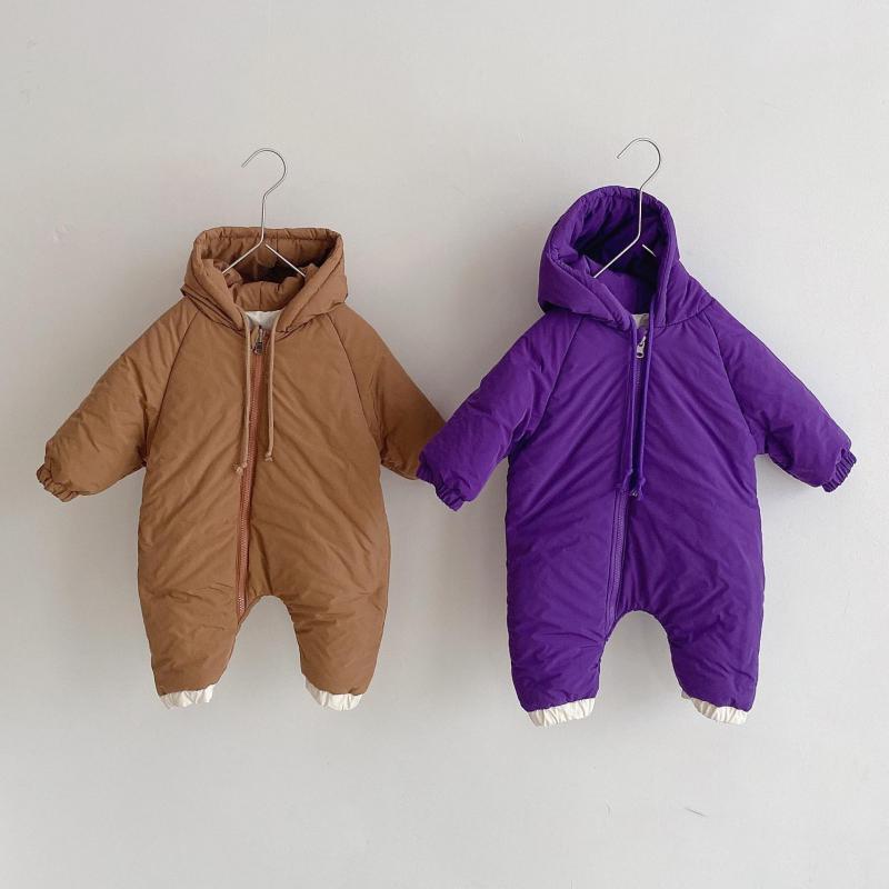 Winter Warm Thick Clothes Infant Baby Snowsuit Boy Girl Romper Double Sided Toddler Down Jacket Hooded Jumpsuit Outfits 201026