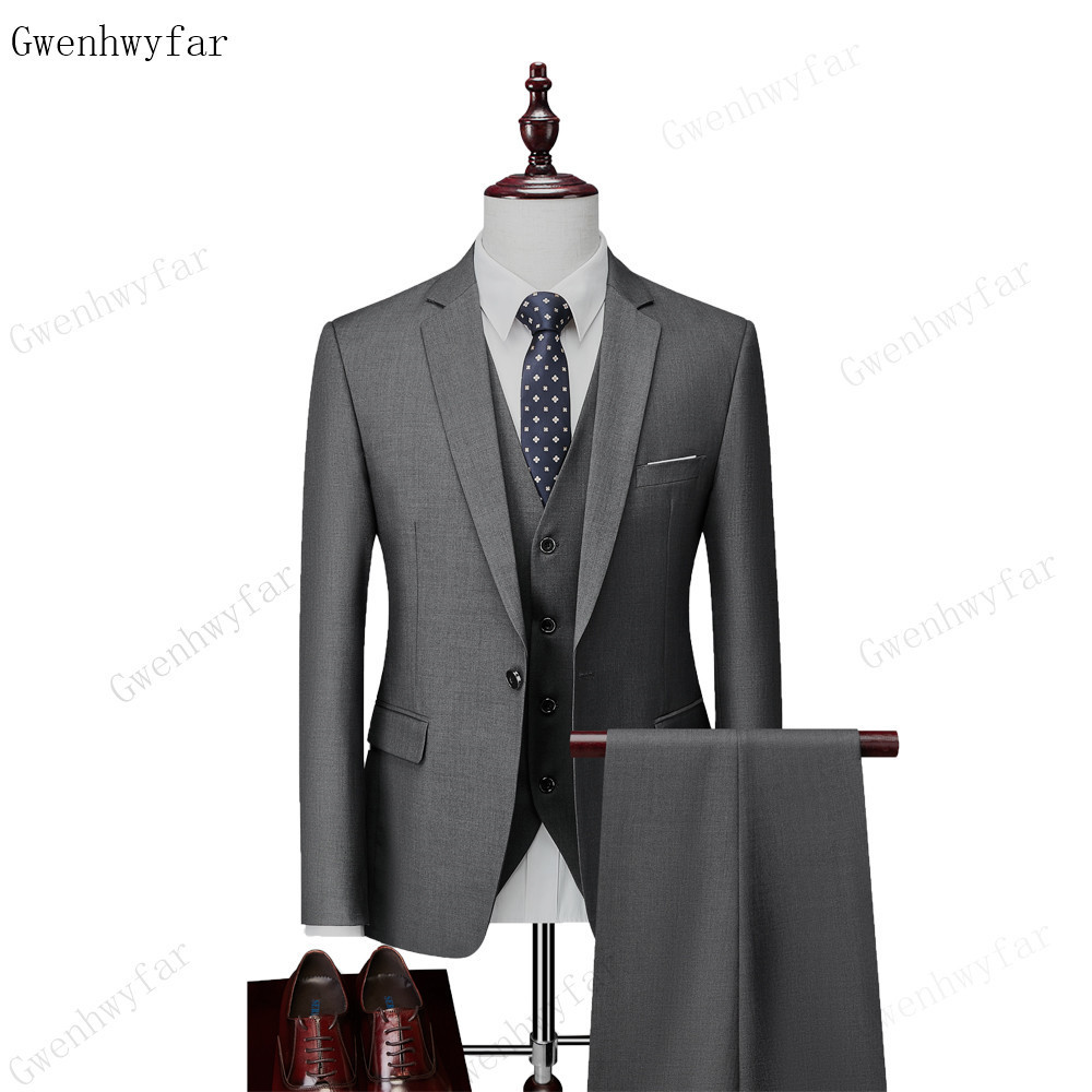 Gwenhwyfar Wedding Suits (Jacket+pants+Vest) Best Men 3 pieces fashion Khaki suit wedding groom groomsmen multiple colour 201105
