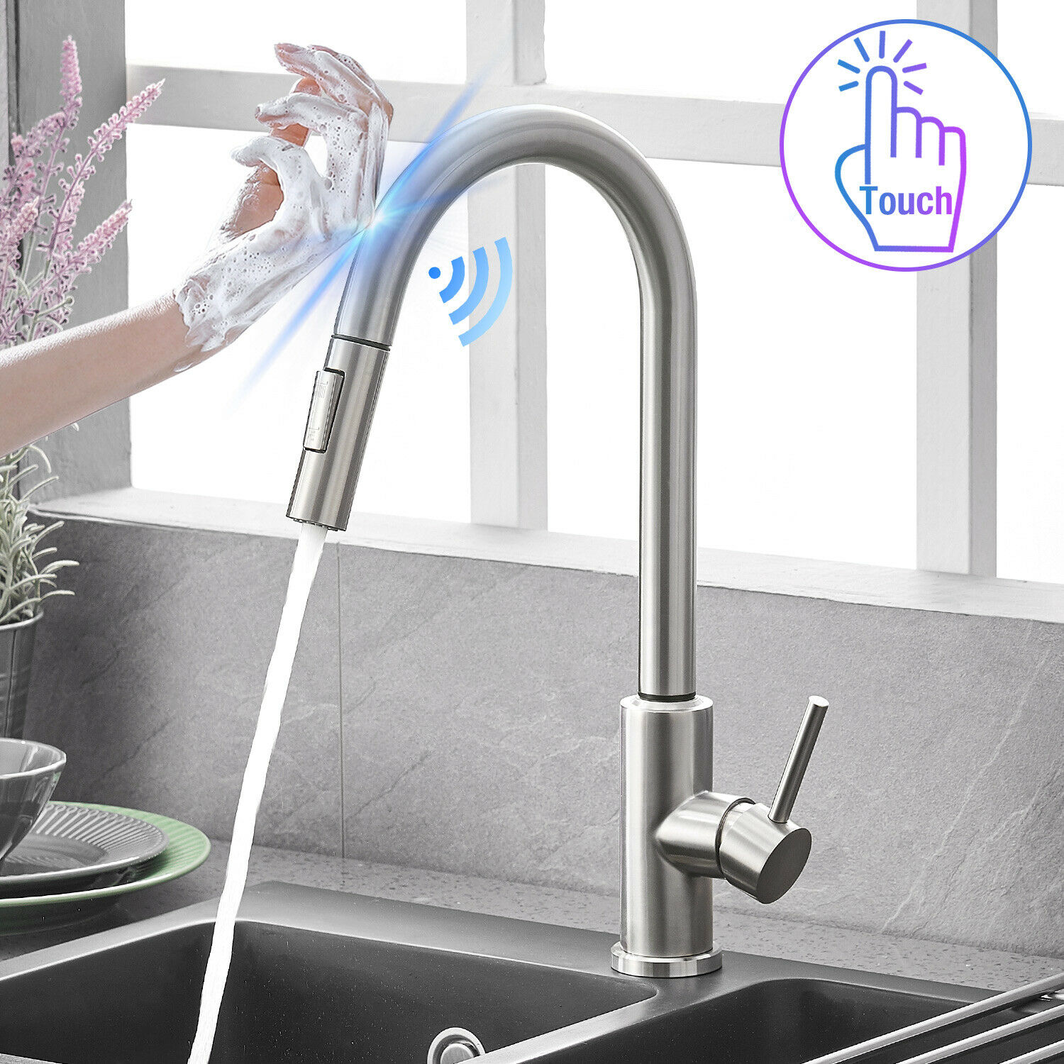 Automatic Touch Sensor Kitchen Faucet with Pull down Sprayer Stainless Steel
Automatic Touch Sensor Kitchen Faucet with Pull down Sprayer Stainless Steel