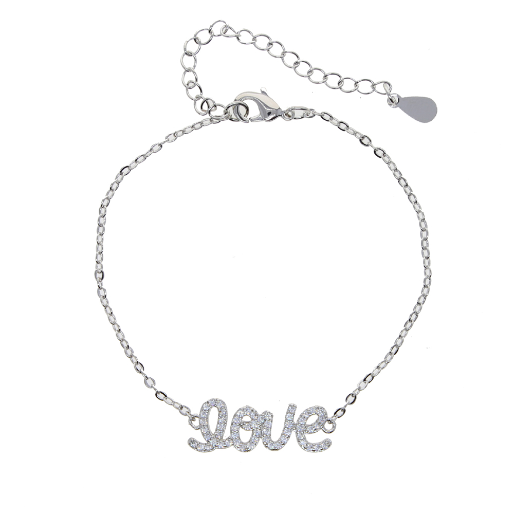 Promotion Fashion Jewelry For 2021 Valentine's Day Gift Micro Pave White Rainbow Love Letter CZ Bracelet for Women