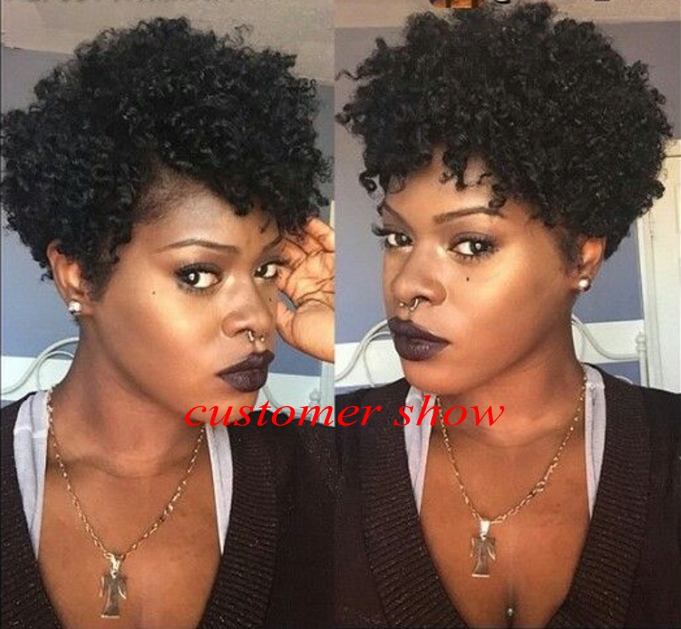 New kinky Curly Human Hair Short Bob Wigs Natural Black Remy Brazilian Glueless Wig For Women