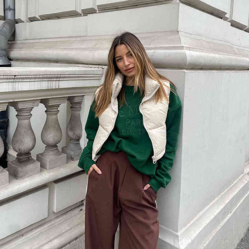 Willshela Women Fashion High Neck Cropped Waistcoat Vest Casual Woman Sleeveless Puffer Jacket Chic Lady Winter Warm Outfits 220125