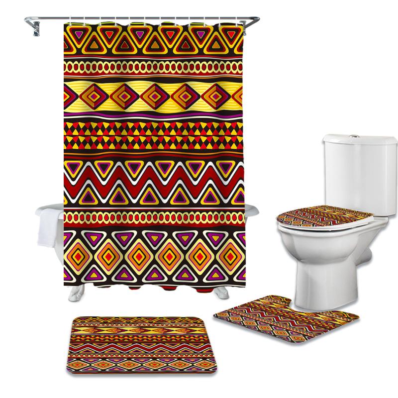 Bathroom Shower Curtain and Rug Sets Triangle African Art Ethnic Toilet Lid Cover Bath Mat Waterproof Shower Curtains Set
Bathroom Shower Curtain and Rug Sets Triangle African Art Ethnic Toilet Lid Cover Bath Mat Waterproof Shower Curtains Set