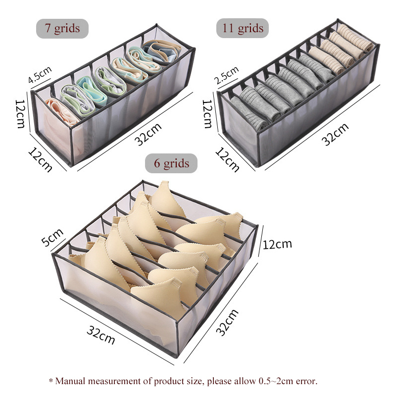 3 Pcs/Set Bra socks panty drawer organizer Foldable underwear box Wardrobe clothes storage box Net fabric underwear organizer Y1116