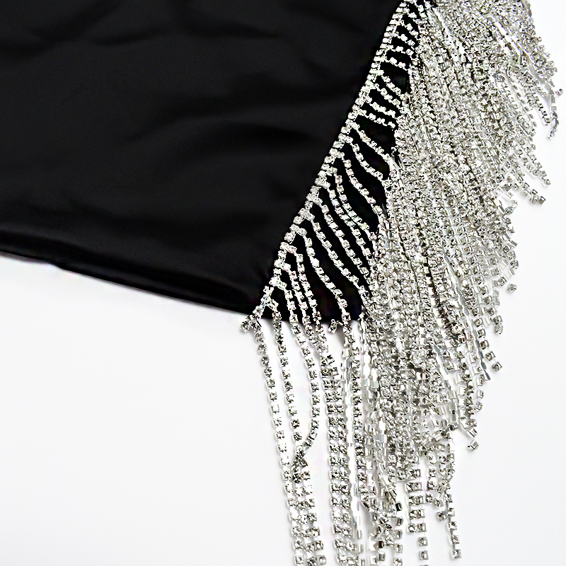 2 Layers Glitter Two Piece Set Women Silky Satin Crystal Tassel Hem Mini Skirt Matching Sets Sexy Club Outfits T200325