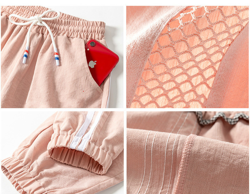 Ice Silk Mesh Thin Pants High Waist Sweat Pants Casual Streetwear Summer Pink Sweatpants Trousers Women Baggy Split Harem Pants 201111