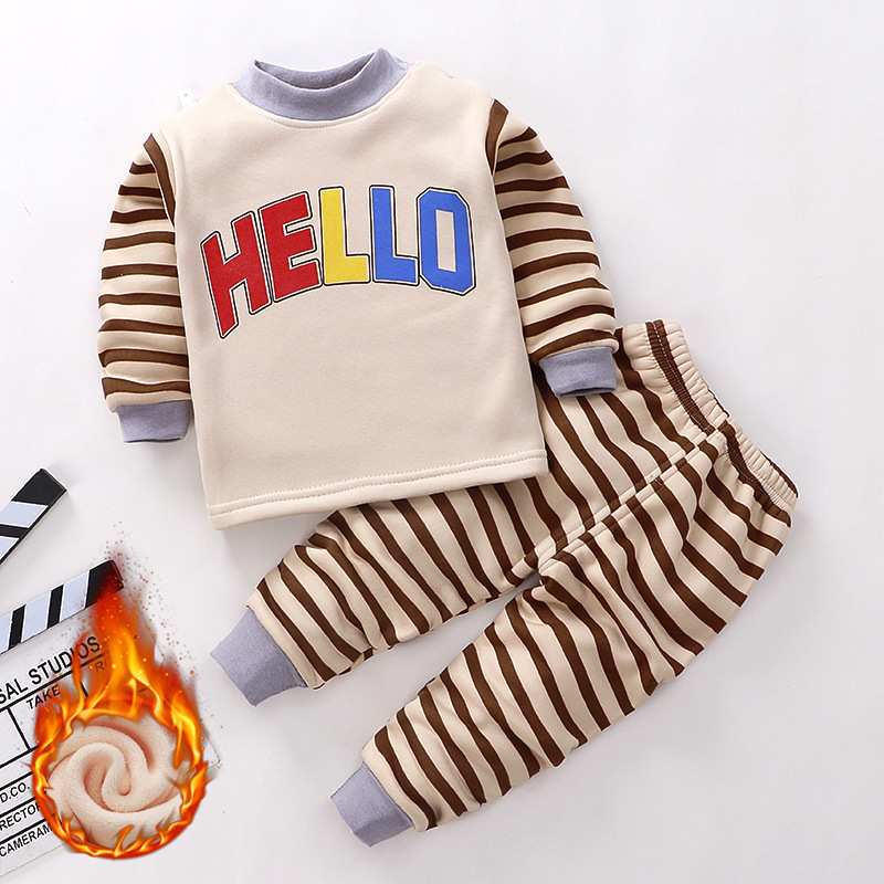 2020 Kids Thermal Underwear Suits Baby Boys Girls Cartoon Clothes Autumn Winter Plus Velvet Thickened Pajamas Children Pijamas LJ201216