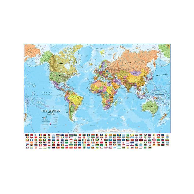 150x225cm The World Political Map Posters and Prints Study/Living Class Room Wall Art Pictures Canvas Paintings Home Decoration LJ201130