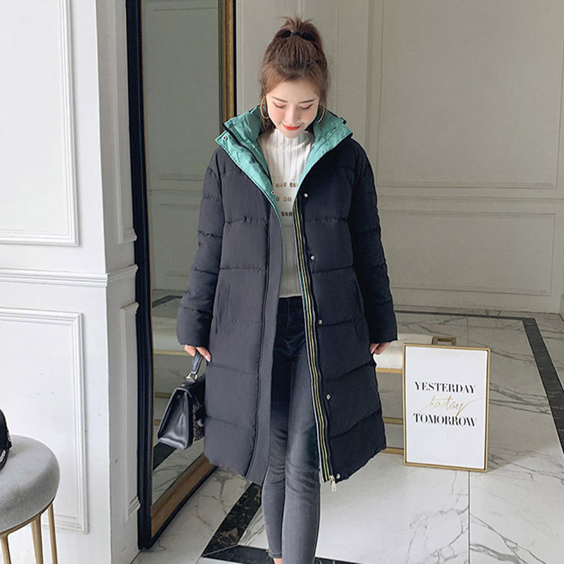 Medium Long Hooded Down Parka Coat Fashion Winter Jacket Women Slim Thick Warm Casual Parkas Female Office Lady 201017
