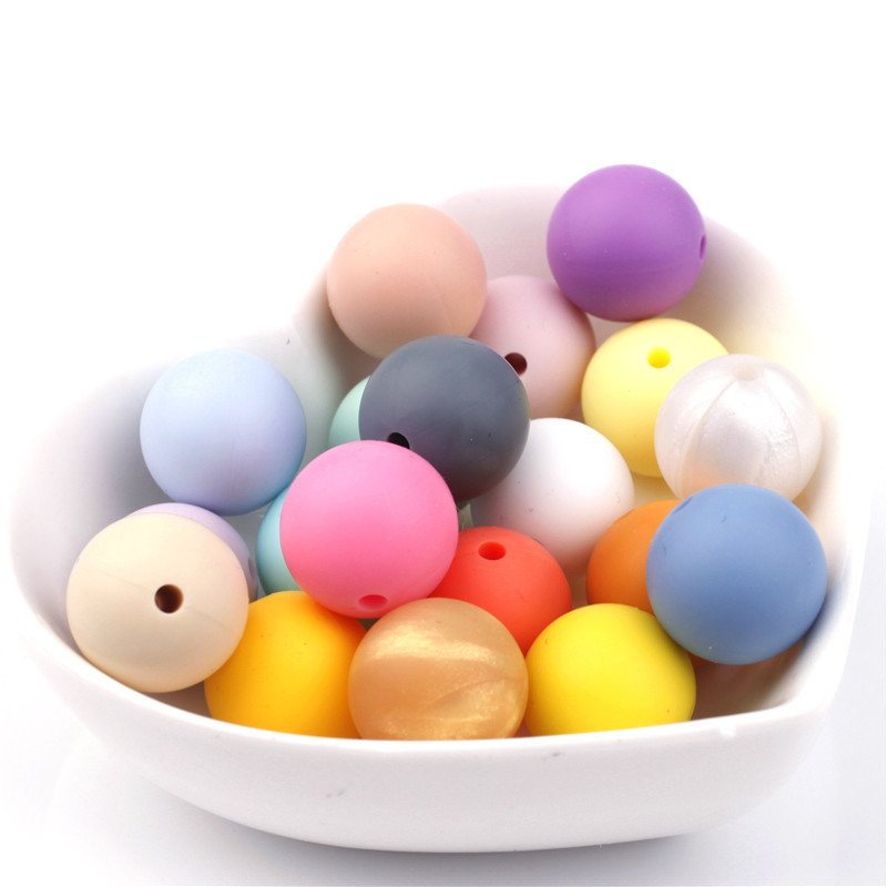 20pc Silicone Beads 15mm Round Bead Bpa Free Diy Silicone Baby Teether Necklace Bracelet Chain Food Grade Teething Beads Y1221