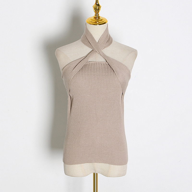 TWOTWINSTYLE Elegant Sleeveless Sexy Women Sweater Halter Off Shoulder Slim Knitted Tops Female Fashion Summer Clothes Tide 201221