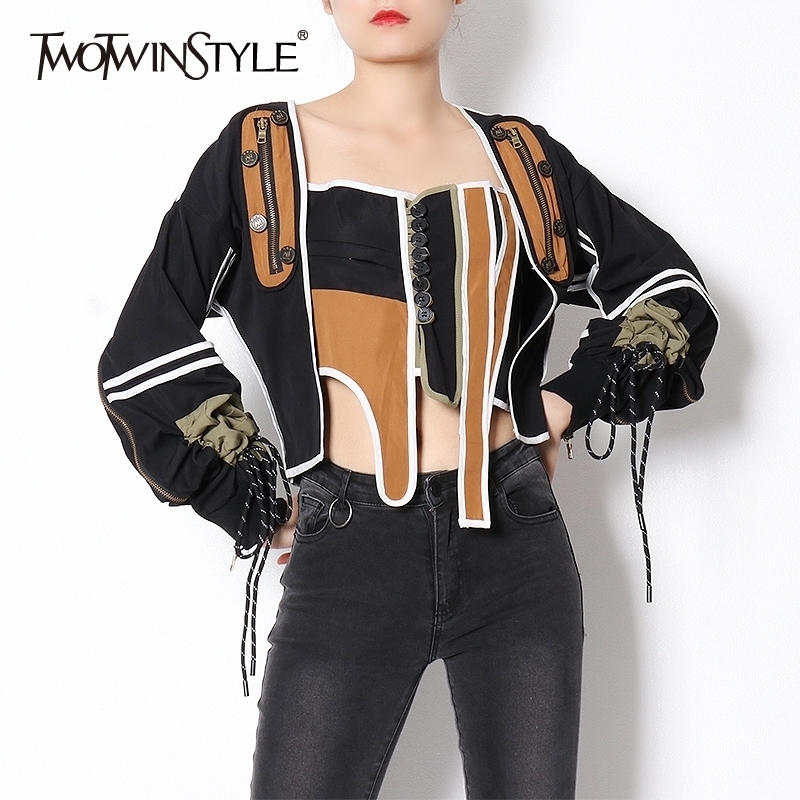 TWOTWINSTYLE Patchwork Hit Color Casual Coat For Women Square Collar Long Sleeve Lace Up Bowknot Streetwear Jacket Female 201026, Black
TWOTWINSTYLE Patchwork Hit Color Casual Coat For Women Square Collar Long Sleeve Lace Up Bowknot Streetwear Jacket Female 201026, Black