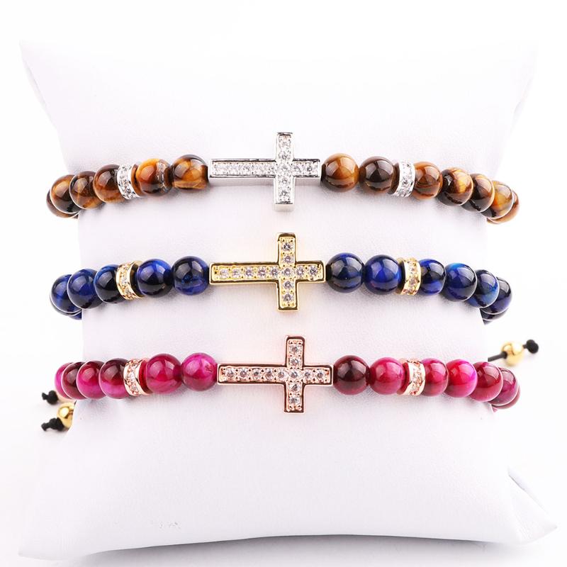 Beaded, Strands Design Natural Stone Tiger Eye CZ Micro Pave Cross Friendship Macrame Adjustable Beads Bacelet Men Women
Beaded, Strands Design Natural Stone Tiger Eye CZ Micro Pave Cross Friendship Macrame Adjustable Beads Bacelet Men Women