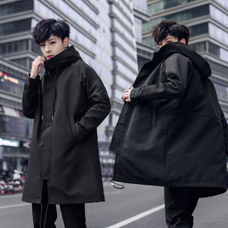 Men's jacket Spring and autumn new fashion hooded long coat windbreaker men's solid color loose jacket large size men's clothing T20050