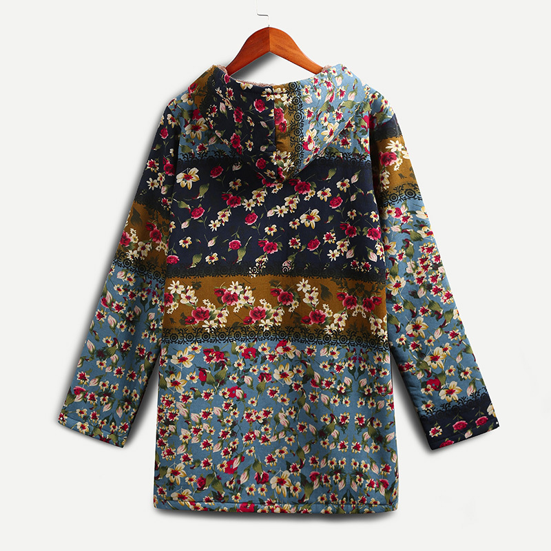 EaseHut Women Floral Print Jacket Coat Hooded Long Sleeve Female Vintage Autumn Winter Loose Casual Overcoat manteau femme hiver 201029
