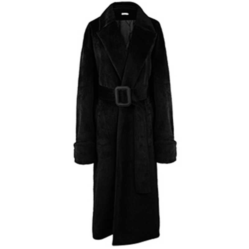 Nerazzurri Oversized long black winter faux fur coat women belt long sleeve Warm furry fur coats for women Plus size fashion 7xl 201110