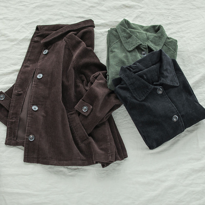 New Arrival Arts Style Spring Autumn Women Long Sleeve Loose Coats Cotton Corduroy Retro Turn-down Collar Casual Jackets D447 201026