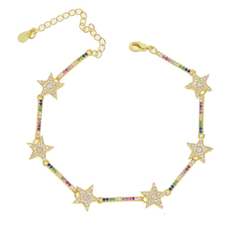 2021 Christmas gift jewelry rainbow cz star bracelet for girl women extend chain classic star design jewelry wholesale