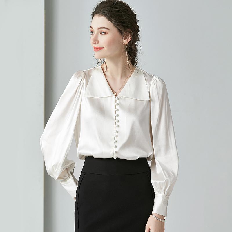 Natural Real Silk Women' White Shirt Elegant Turn-down Collar Long Sleeve Solid Blouses Spring Autumn Office Lady Blouse Tops
Natural Real Silk Women' White Shirt Elegant Turn-down Collar Long Sleeve Solid Blouses Spring Autumn Office Lady Blouse Tops