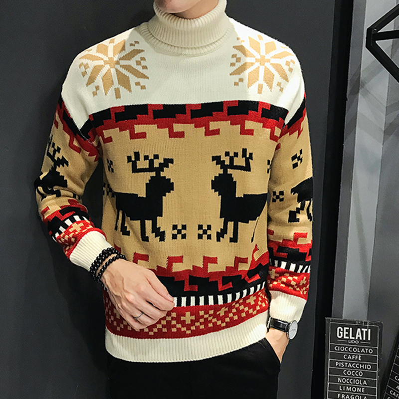Autumn Fashion Sweater Men Sika Deer Pattern Retro Sweater Men Female Casual Knitted Pullovers Christmas Gift Male Pull Sweter 201203