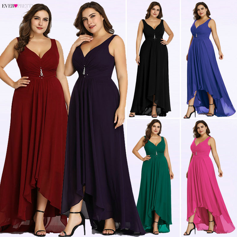 Plus Size Evening Dresses Long Elegant Burgundy Aline Sleeveless Crystal High Low Ever Pretty Special Occasion Dresses 201114