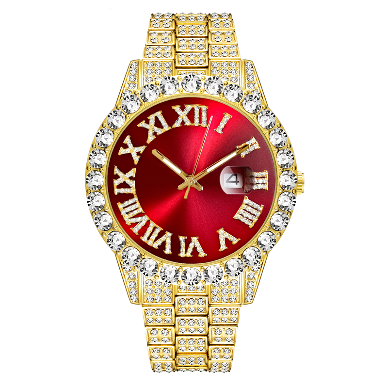 Top quality men's luxury watch gold plated diamond 30M waterproof stainless steel calendar business watch Roman culture Japan quartz watch