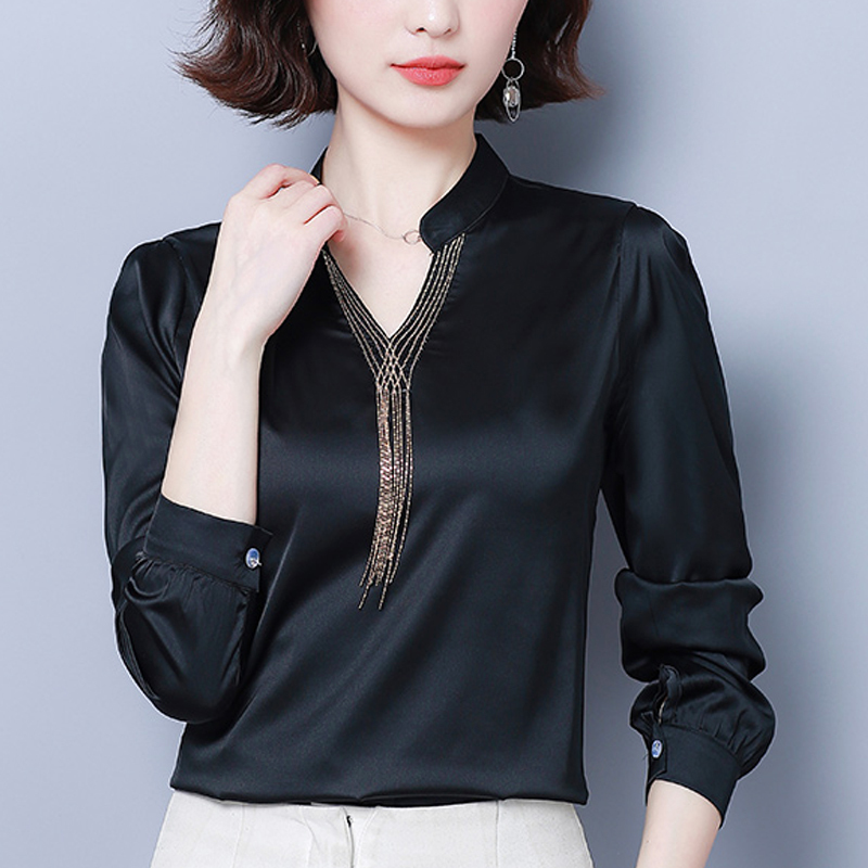 New Fashion Women T-shirt Long Sleeve V-neck Solid Slim Women Clothing Elegant Casual Women Tops Party Plus Size 5109 50 201028
