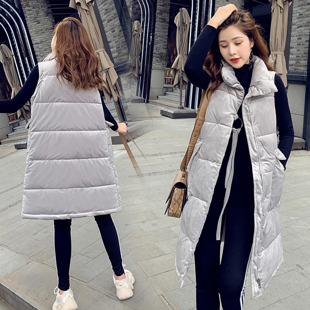 Vielleicht New Long Vest Women Coat Winter Vest Women Waistcoat Fashion Ladies Stand Collar Velvet Vest Jacket For Female 201102